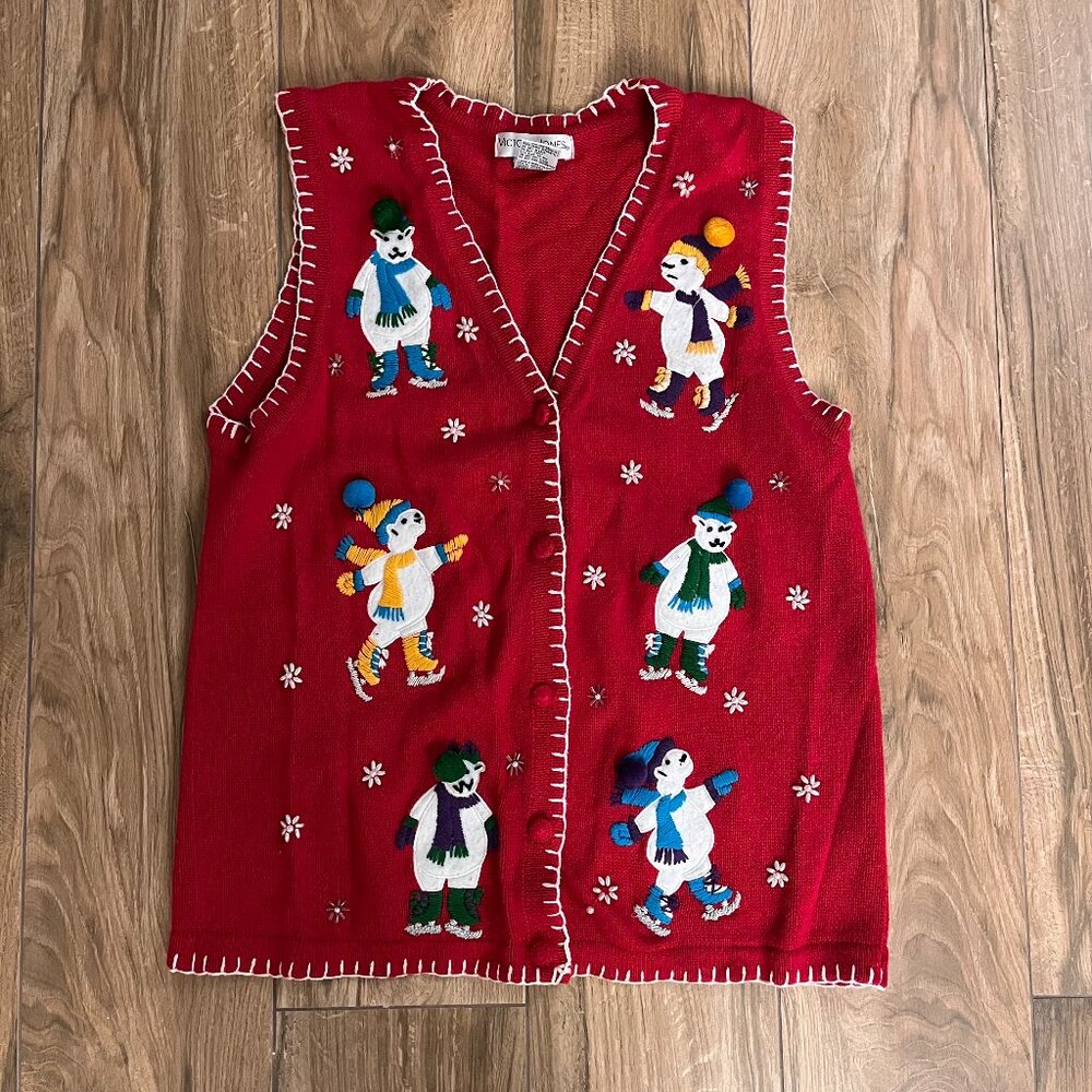 Victor Jones Christmas Sweater Vest Cardigan Polar Bear Designs